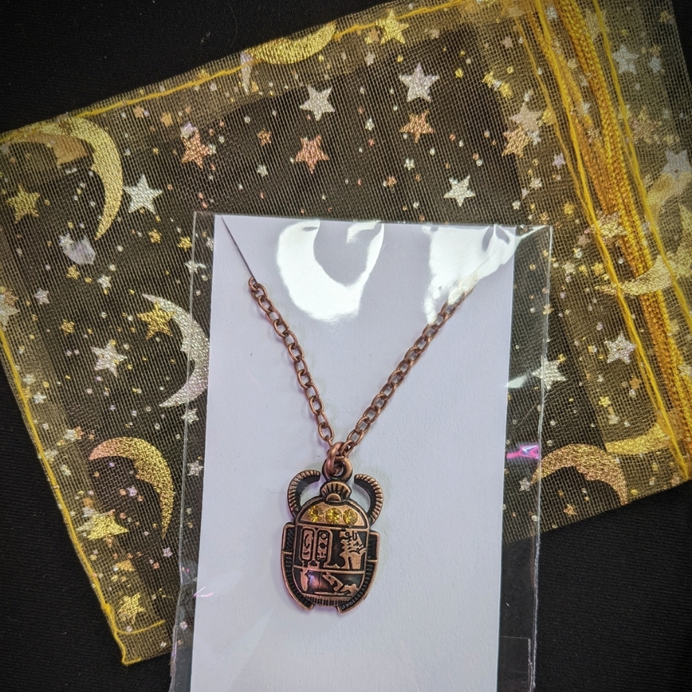 (7/$25) Scarab Necklace BNIP With Rhinestones